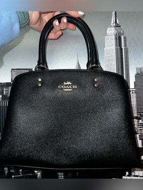 Coach Black Pebbled Leather Dome Satchel with Gold Hardware